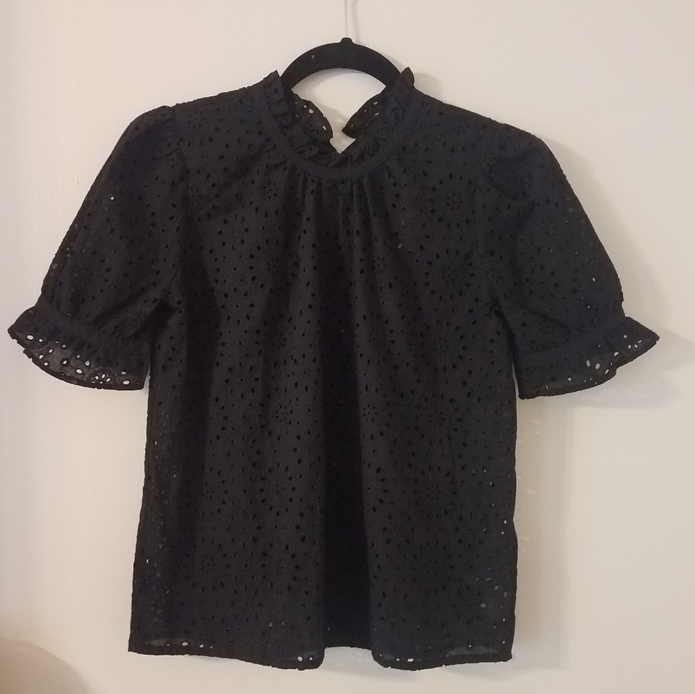 NWT Madewell Eyelet Ruffle-neck Top Size XXS